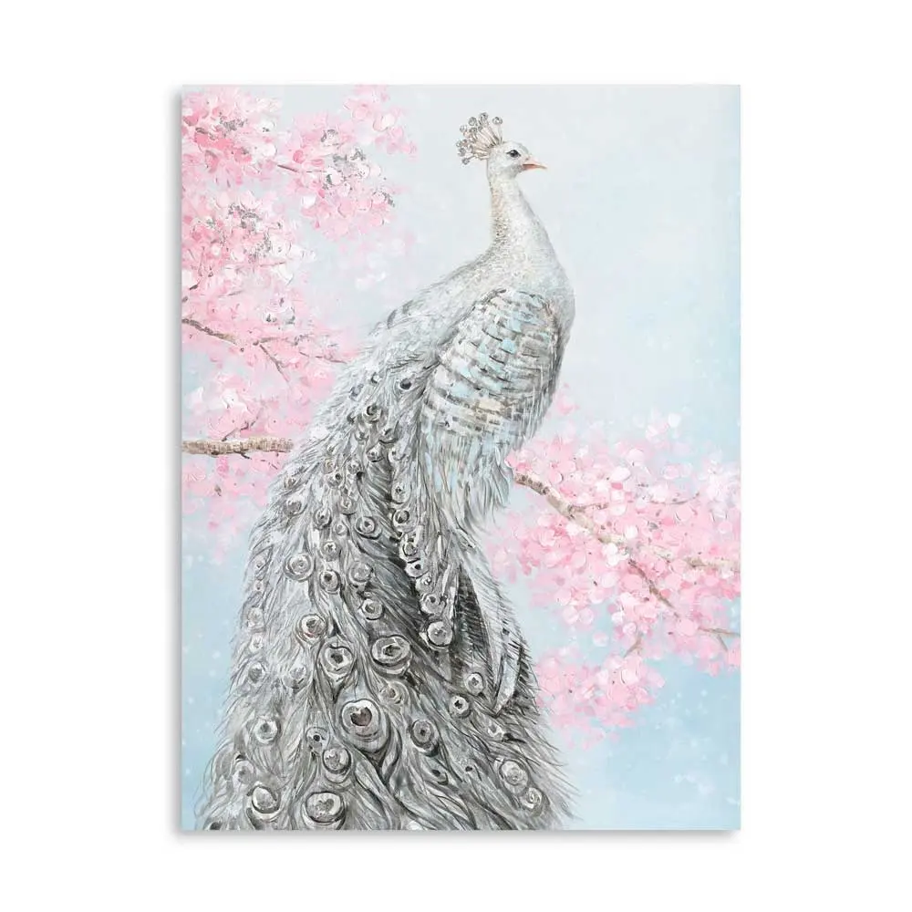Artree Custom Wall Art 90*120 розовая Сакура с красивым павлином домашний декор для гостиной ручная работа картина маслом на холсте в рамке