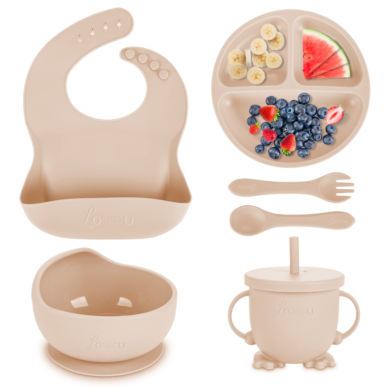 Food Grade Baby Led Weaning Supplies Eating Utensils Set Suction Plate Bowl Bpa Free Toddler Dinnerware Feeding Baby Set