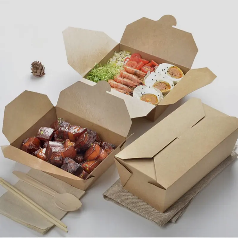 customized brown kraft paper food box salad fruit paper container disposable food packing box