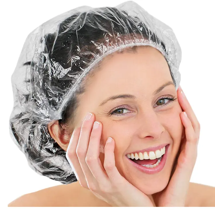 disposable shower cap, personalized PE shower caps, clear bath hair cap