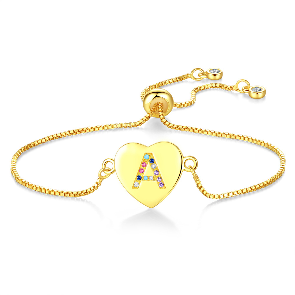 Hot Sale Heart charm bracelet 26 English letters adjustable bracelet crystal-embellished bracelet Accessory