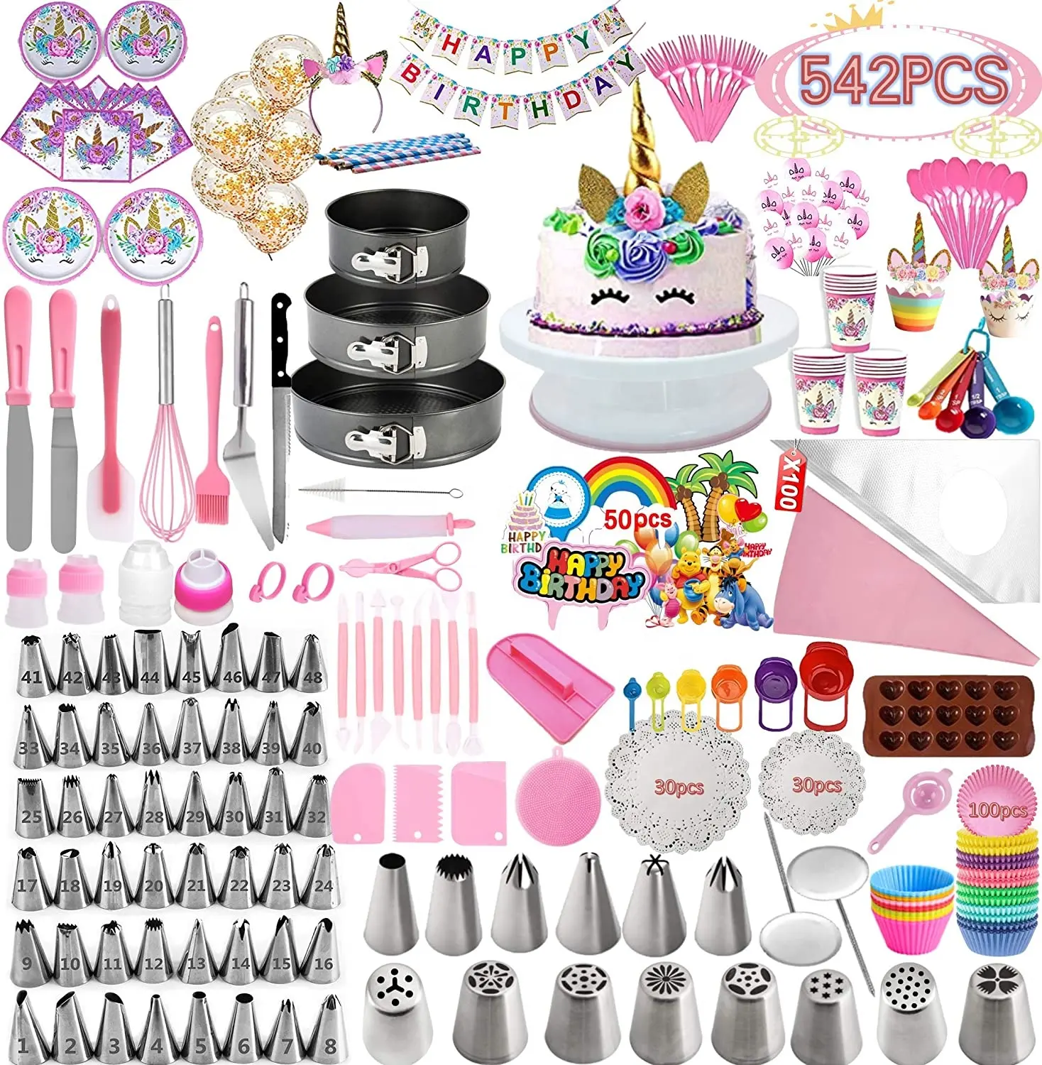 Amazon Top New Hot Sell 542 PCS Cake Decorating Supplies Kit Baking Accessories Fondant Cake Pans Mold Cake Decorating Tools Set