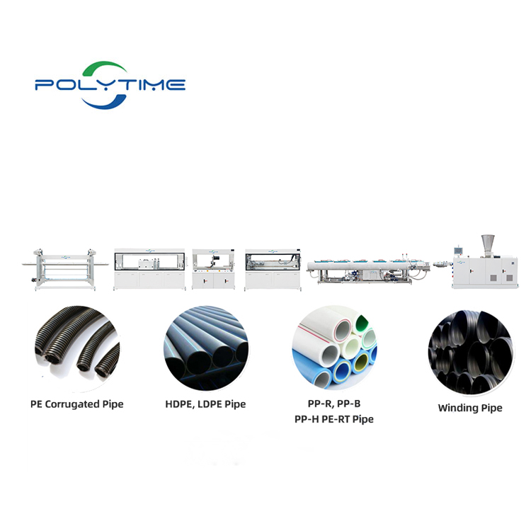 Polytime Производство водоснабжения большого диаметра Пластиковые Pp Ppr Hdpe Pe Экструзионная Линия для производства труб Цена машины