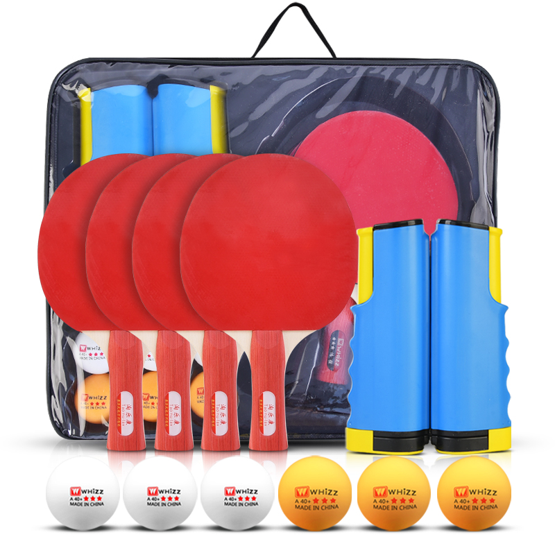 Hot sale whizz children unversal stock Wood Table Tennis Racket PingPong Bat Set 4 Balls & Portable Net