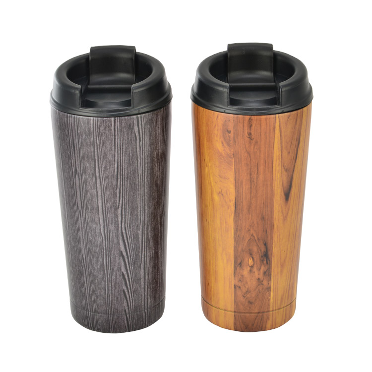 Customization Wood Grain Double Walls Stainless Steel Vacuum Flask Cup with Logo