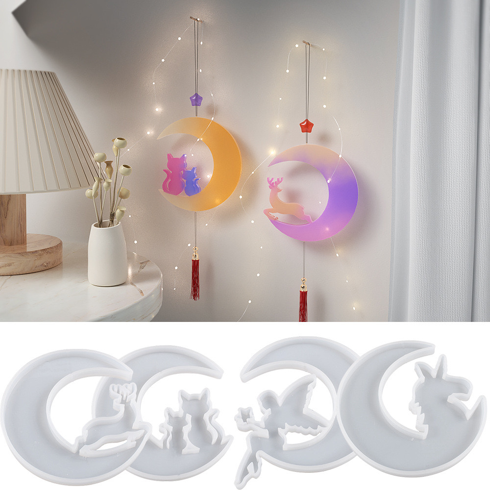 Dropping Gel Mold Moon Angel Hanging Silicone Mold DIY Crystal Moon Cat Elk Moon Unicorn Moulds Cake Tools