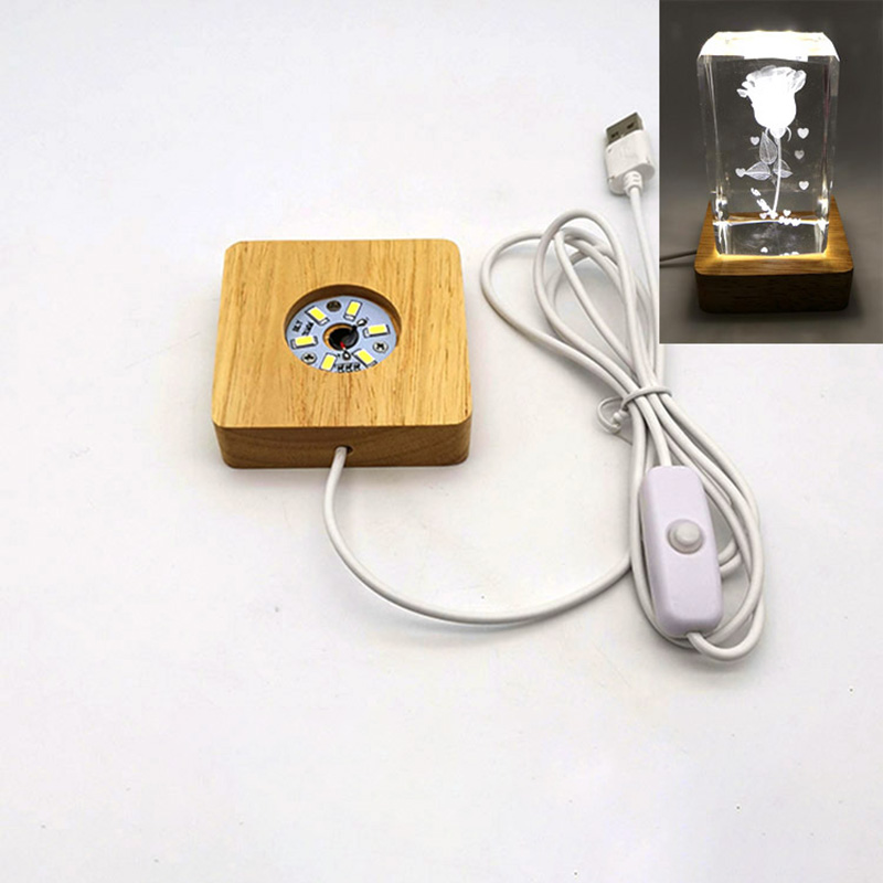 Светодиодная подсветка USB, деревянная светодиодная подсветка, светящаяся подсветка, Хрустальная стеклянная подставка для предмета, круглая подставка для вечеринки, украшения стекла и искусства