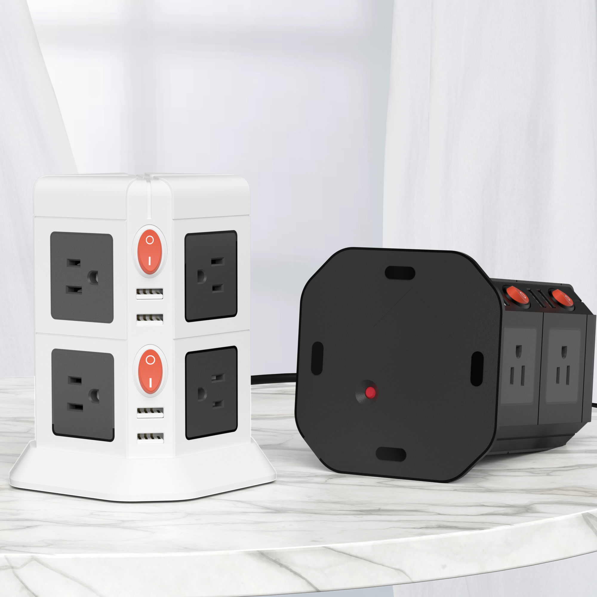 Night Light Wireless Charger Power Strip Tower Power Strip Tower Socket Extension Lead With 8 Widely Spaced Outlets 4 Usb Ports