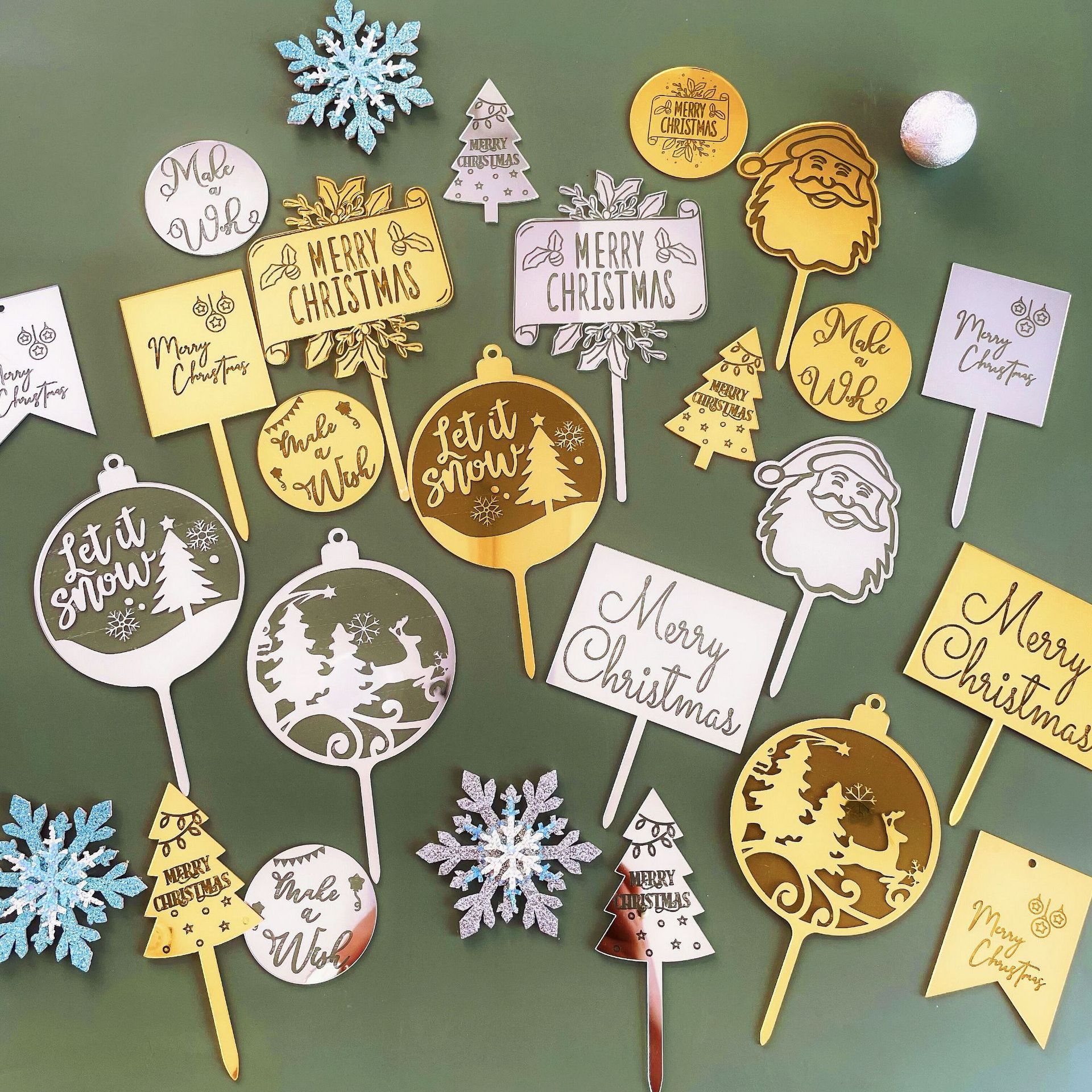 Acrylic Christmas Cake Topper Christmas Tree Santa Cupcake Decorations