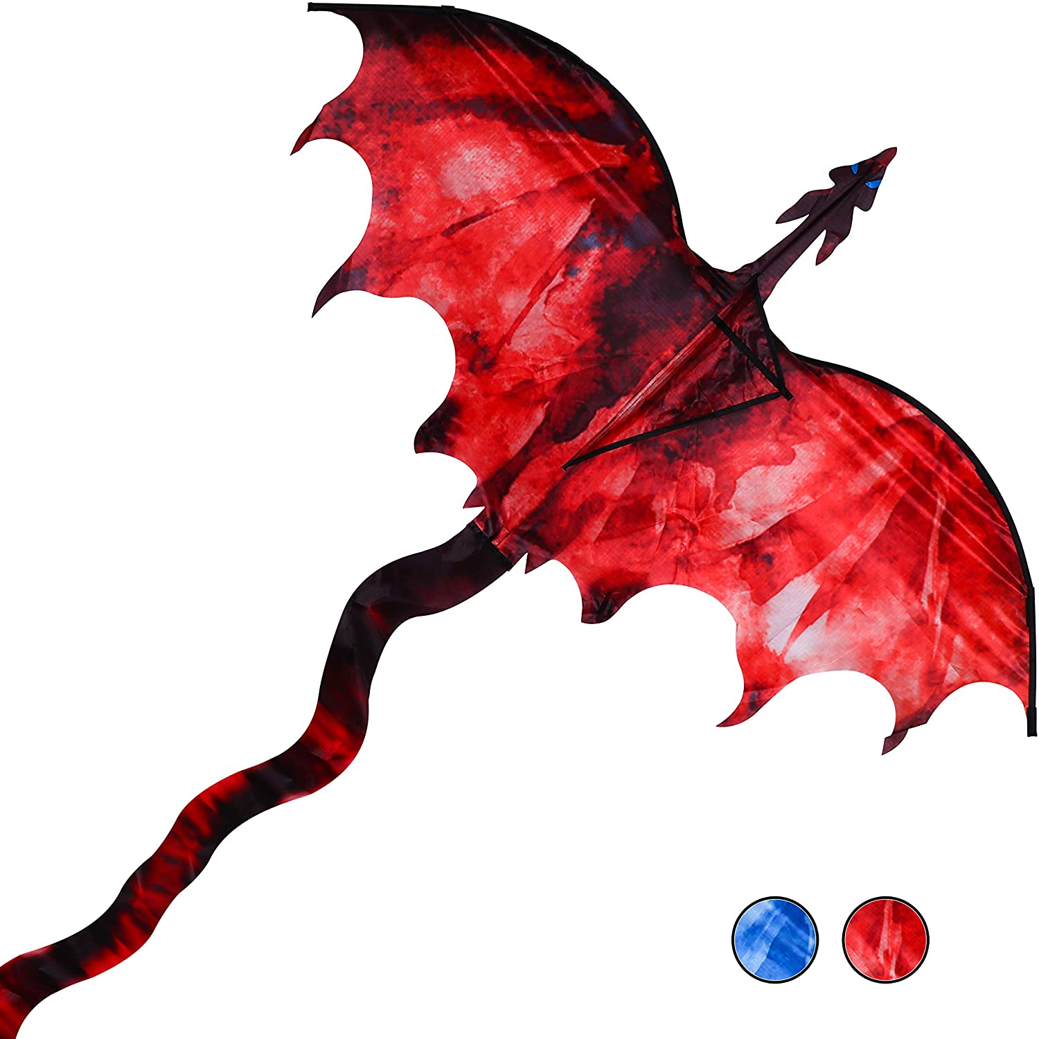 Fiery Dragon 54" Huge Kite for Kids and Adults Easy to Fly Single Line String with 160" Tail for