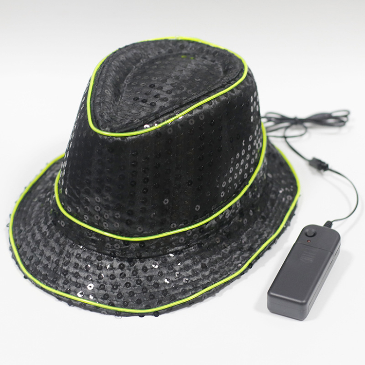 Dance Props Sound Activated Cold Light Sequin Led Shining Cowboy Hats For Party