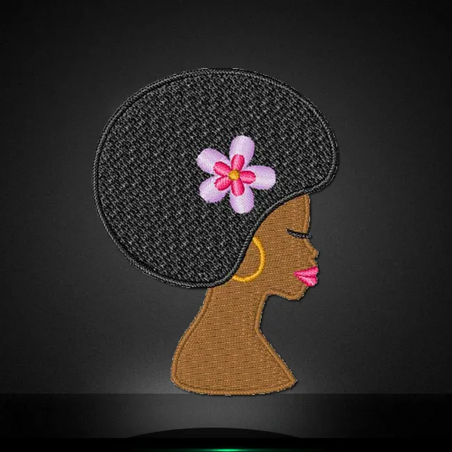 Оптовая продажа черный афро девушка железа на патч передачи с цветком Женщины патч значок логотип для одежды