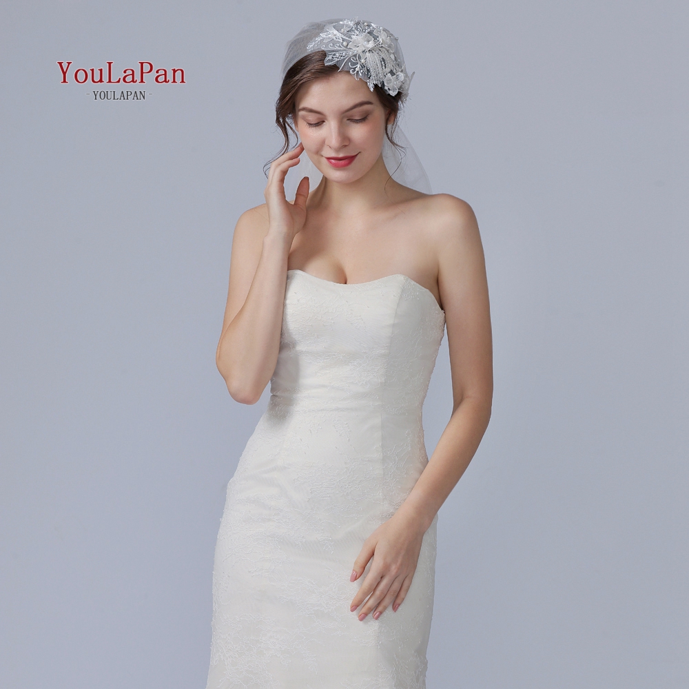 YouLaPan V45 Hot Sale Party Festival Hair Accessories Flower Pearl Bridal Lace Veil Bride Wedding Veil For Women