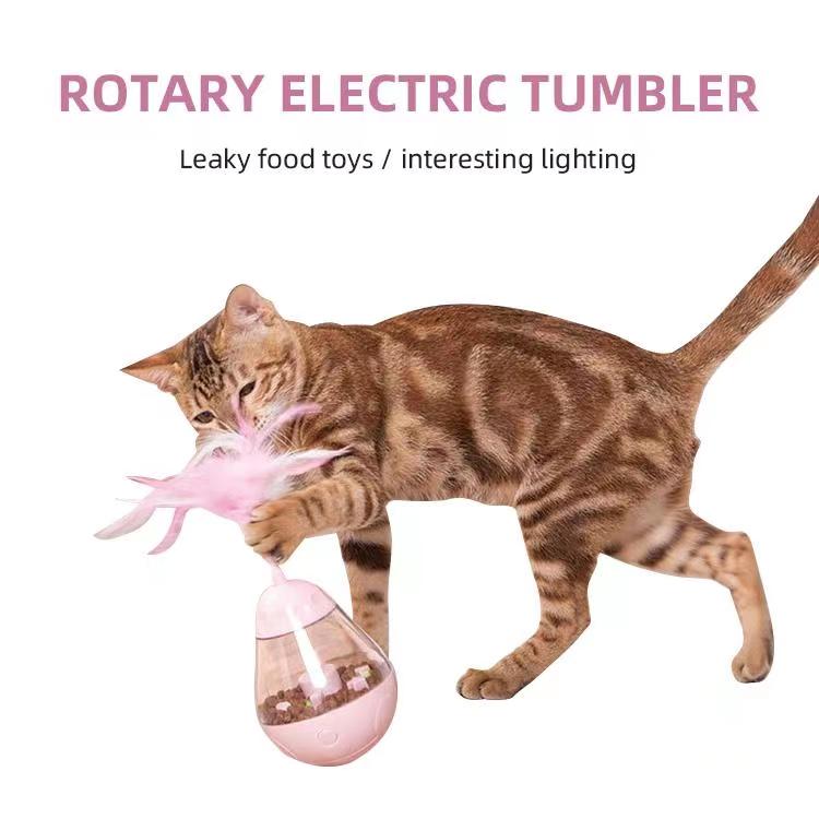 New Style Interesting Lighting Cat Retray Electric Tumbler Toy Cat Leaky Food Feather Tumbler Toy