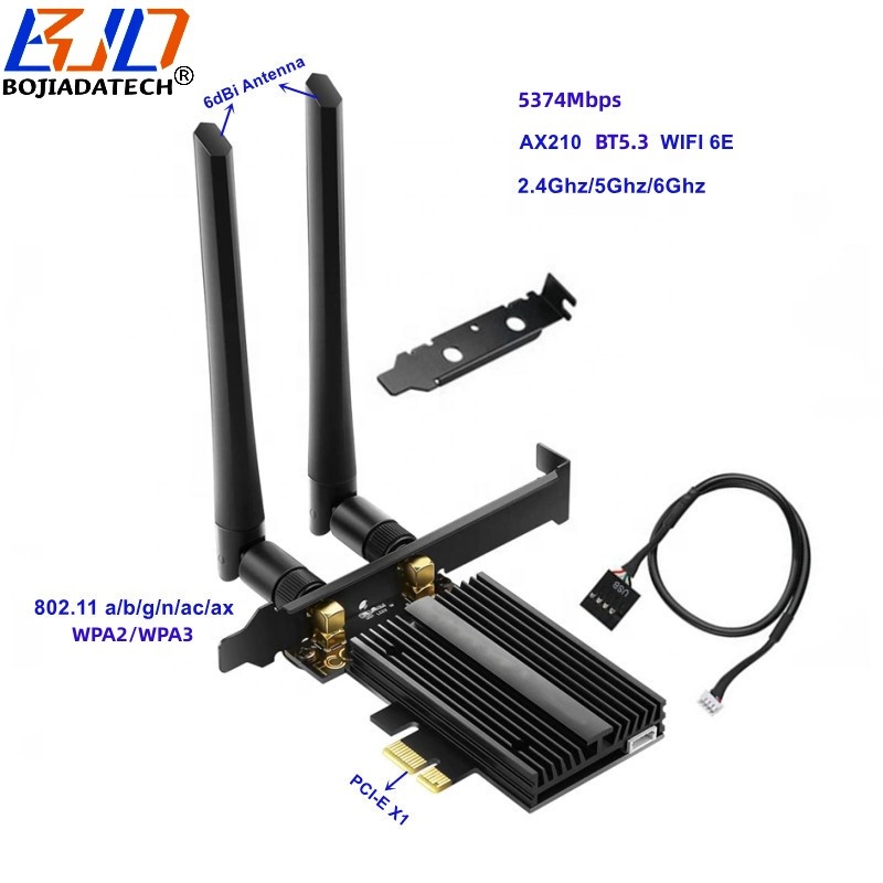 5374 Мбит/с Wi-Fi адаптер PCI-E 1X Беспроводная карта AX210 2,4G 5G 6G 802.11ac/ax WiFi6E BT5.3 MU-MIMO для игрового компьютера