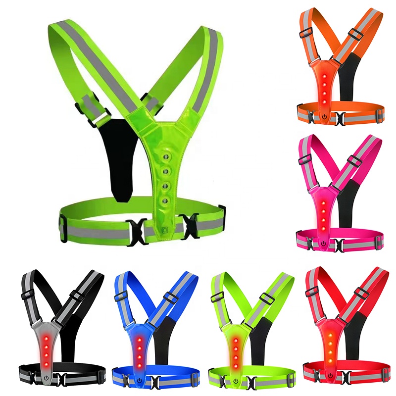 LED Reflective Vest Night USB Rechargeable Running Gear Light up Vest Safety Gear Adjustable Elastic Night Running LED Vest