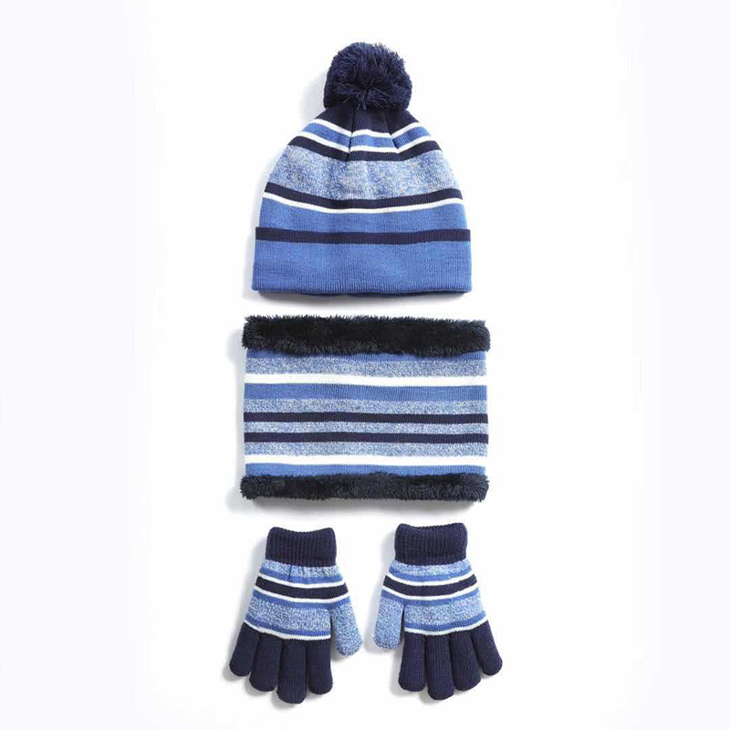 Winter fashion warm thick plush kids knitted hat scarf and glove set