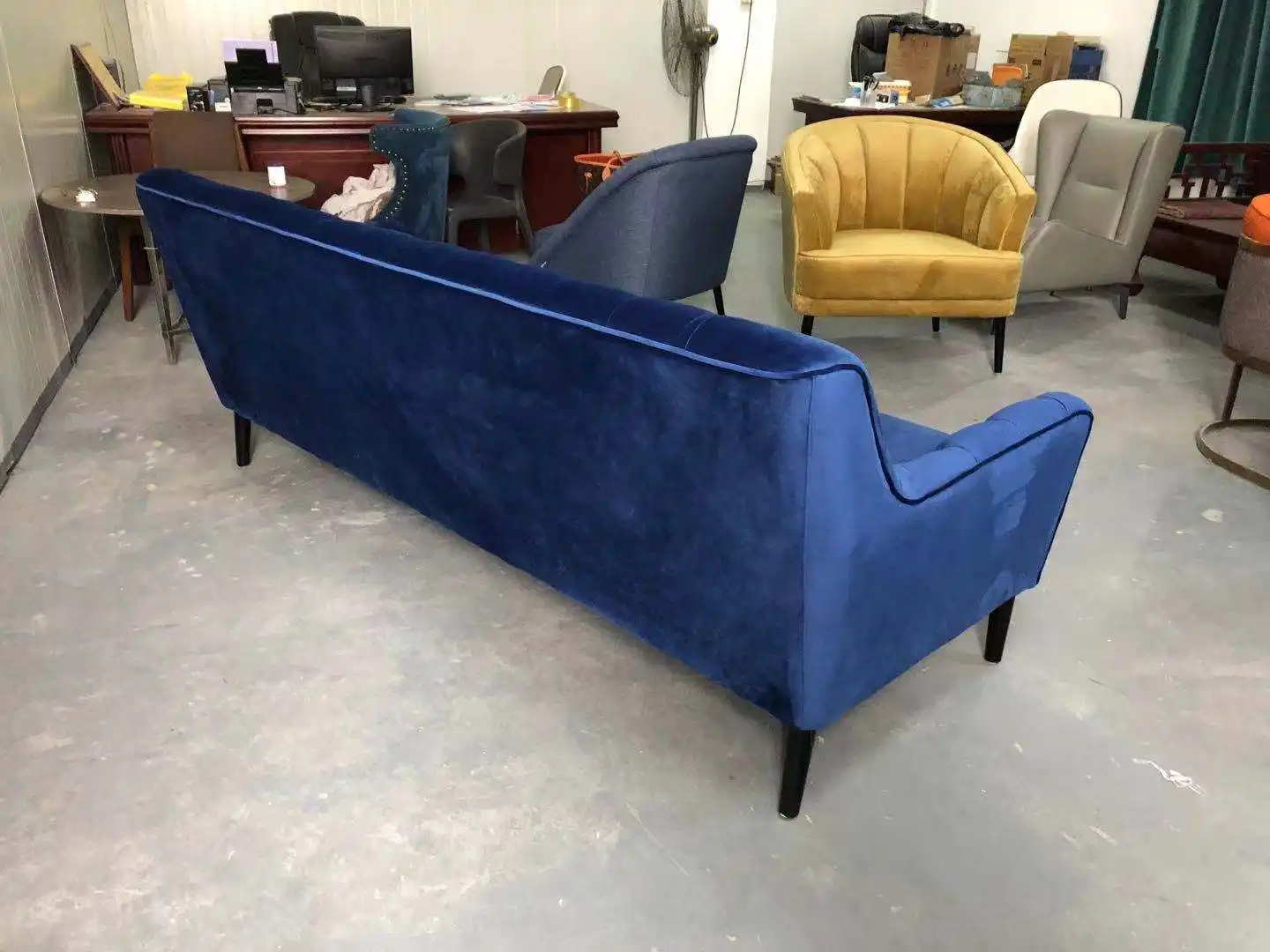 Modern Nordic Furniture Blue Velvet Tufted 2 Seat Sofa Hotel Lounge Club Living Room Pull Clasp Sofa