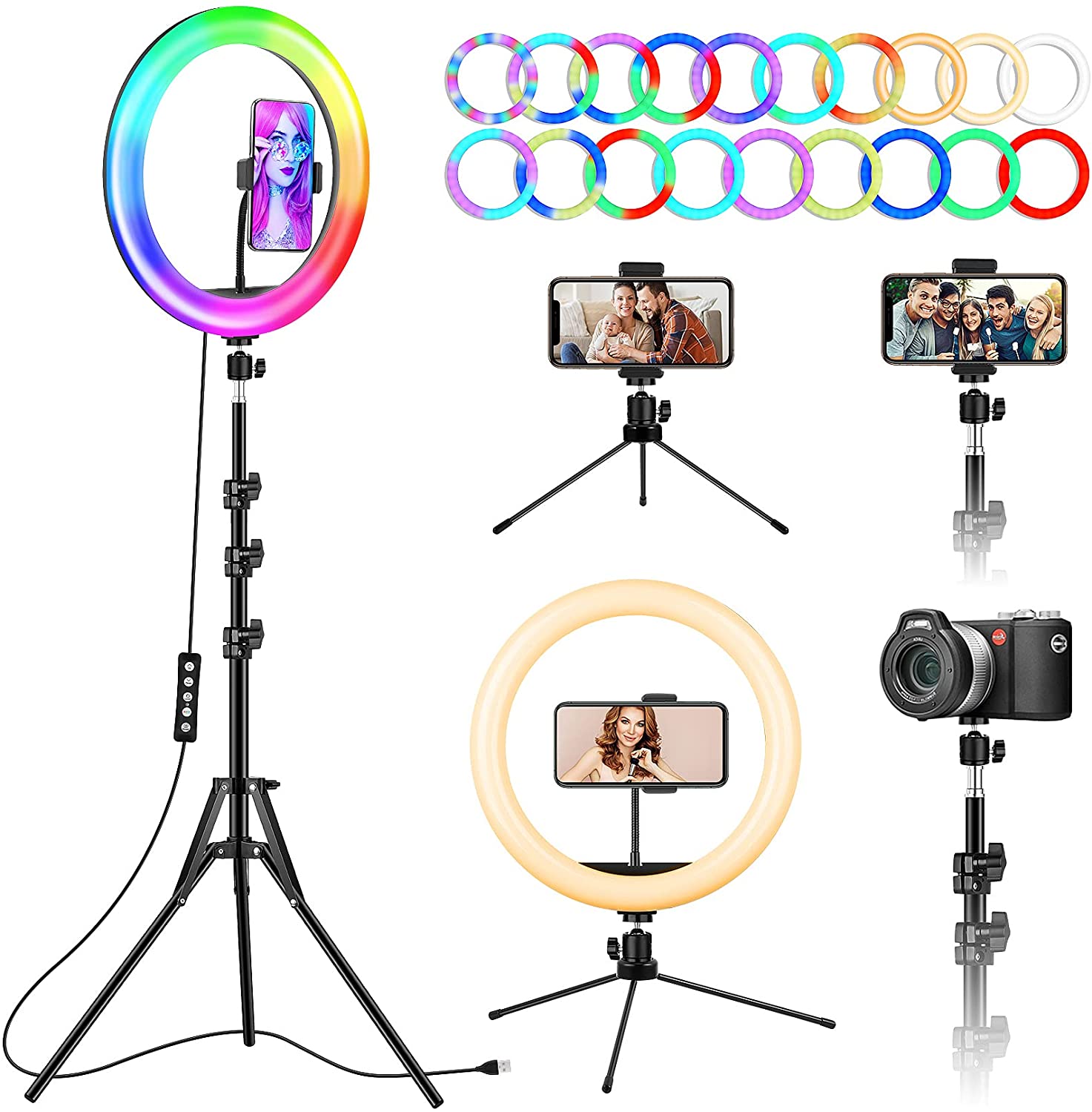 6 8 10 13 14 18 Inch Rgb Ring Light Led Selfie Ring Lamp Photography Fill Lighting rgb For Vlog Tiktok Youtube Live Streaming