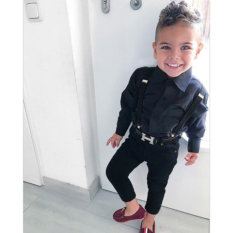 Spring Fall Casual Gentleman Long Sleeve Shirt and Denim Pants Two Piece Children Wear Kids Clothing for Boys