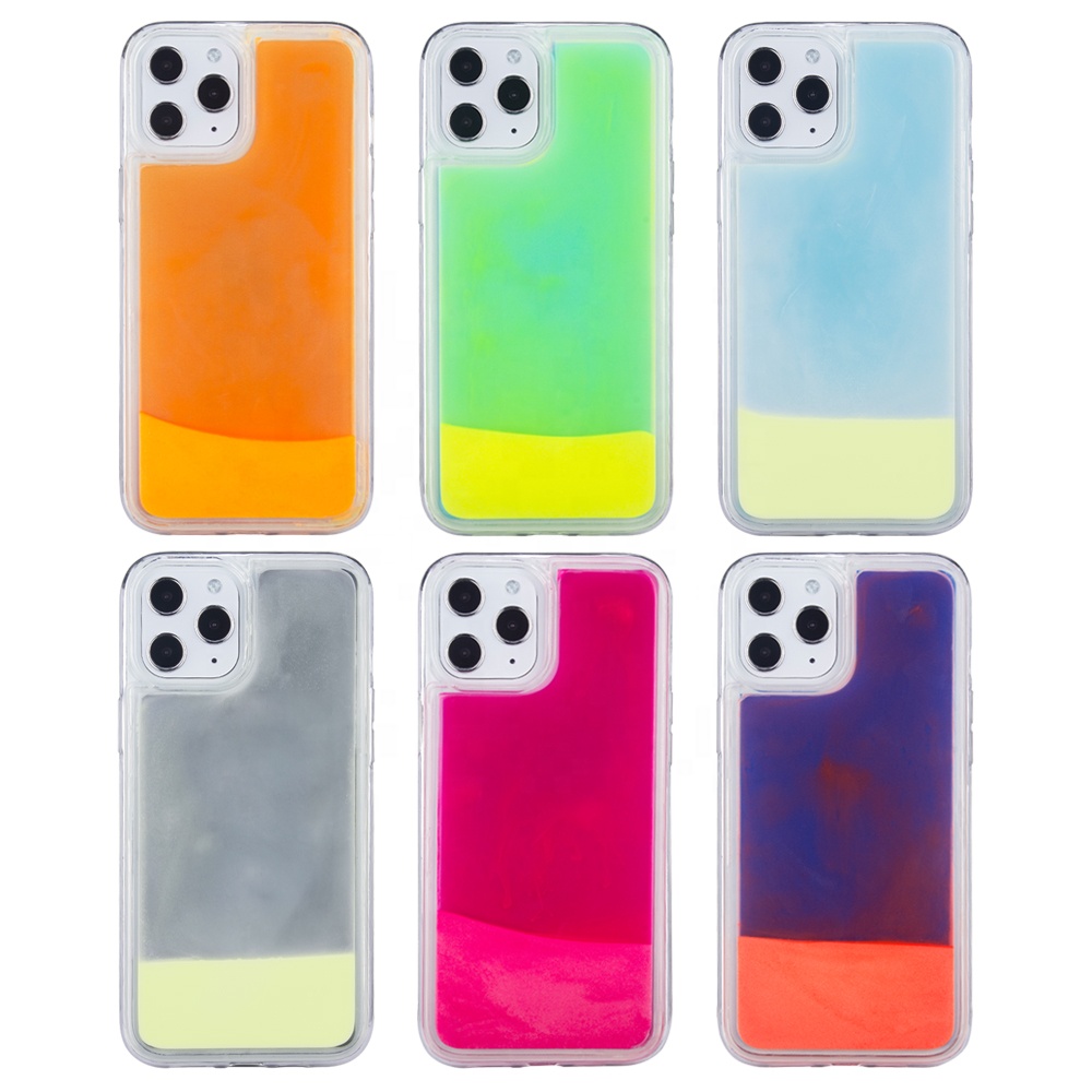 Чехол с неоновым песком и жидкостью для iPhone 11, чехол для телефона, блестящий чехол из ТПУ и поликарбоната для iPhone 12