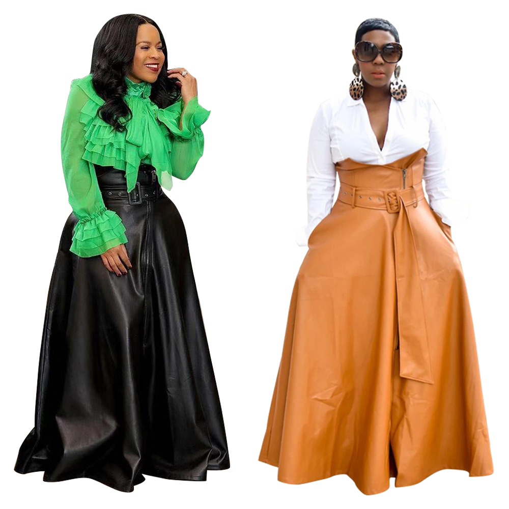 2021 women's winter popular long irregular leather skirt