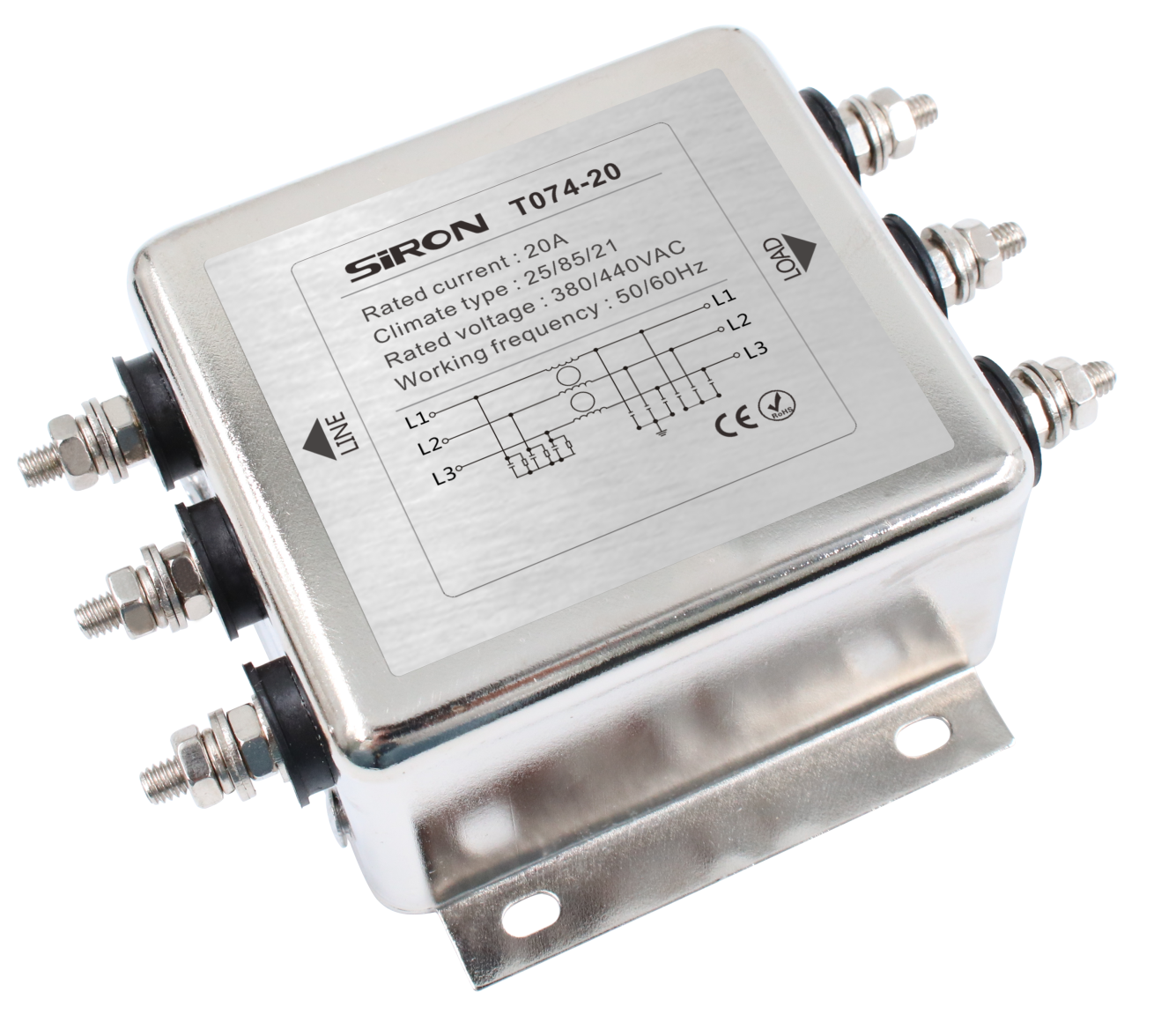 T074-20F Industrial three-phase four-wire filter for good suppression of CM and DM noise