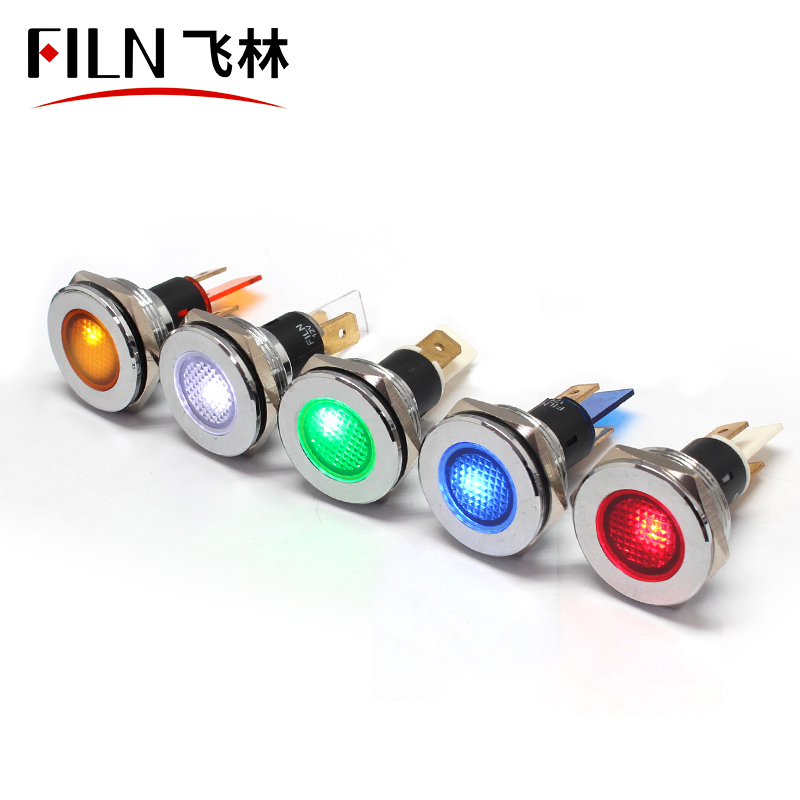 FILN hot sale 22mm indicator light brass copper shell with two pins single color red yellow panel signal light for motorcycle