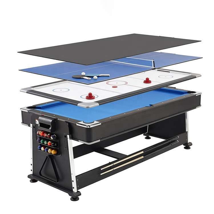 Wholesale Price Indoor MDF Rotating Multi Function Table Tennis Game Billiard 4 In 1 Swivel Pool Table 7ft Dinning Top