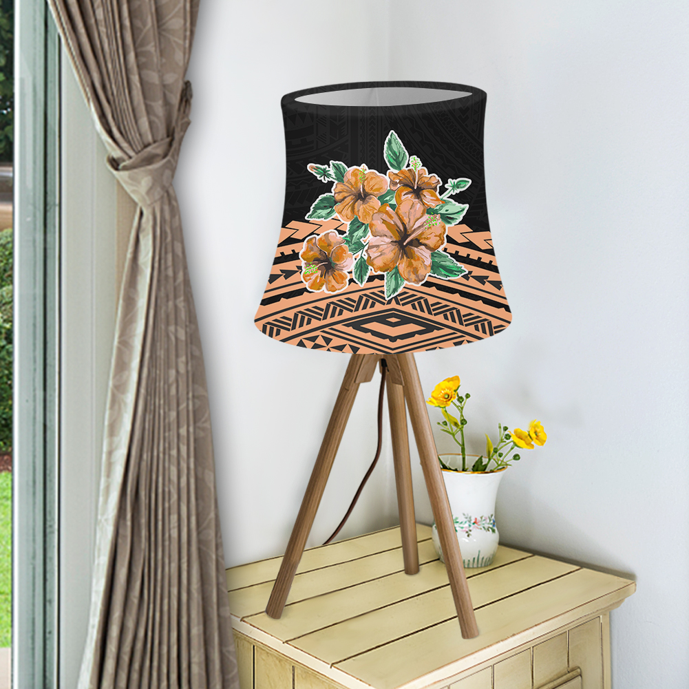 Samoan Style Hawaiian Polynesian Tribal Hibiscus Yellow Flower Floral 3D Print Lampshade with Wire Frame Metal Antique Round