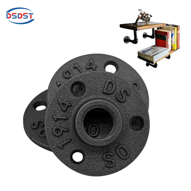 3/4 Inch Floor Flange 3 Holes Threaded Black Malleable Iron Pipe Flange Assembly Part Of Shelf Brackets