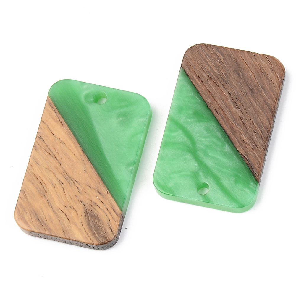 PandaHall Mixed Printed Rectangle Resin & Walnut Wood Pendants