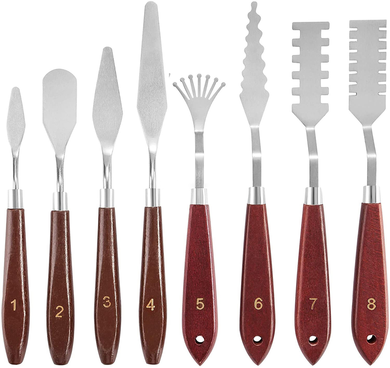 8 Pcs Palette Knife Set For Acrylic Wooden Handle Painting Pallet Knife Set Art Tools For Oil Paint Canvas