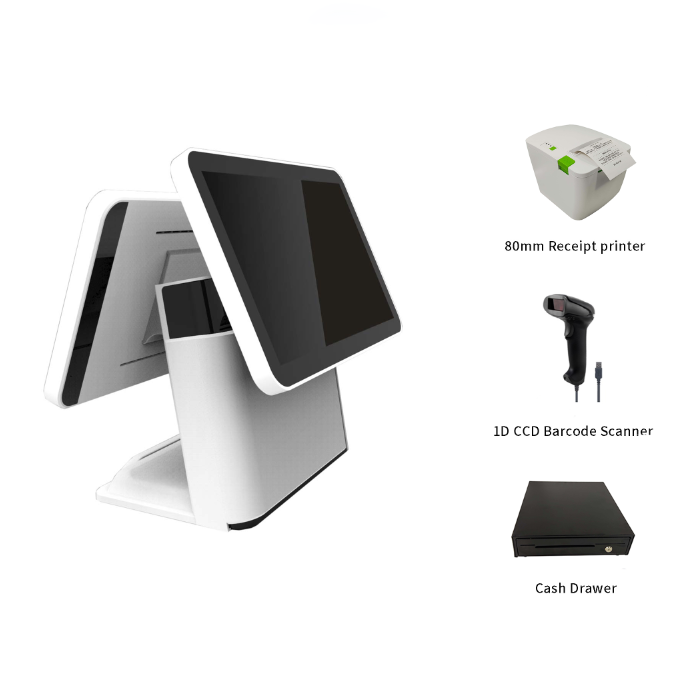 Famous Pos Factory Android Pos System with 15/17 inches dual screen with WIFI and bluetooth