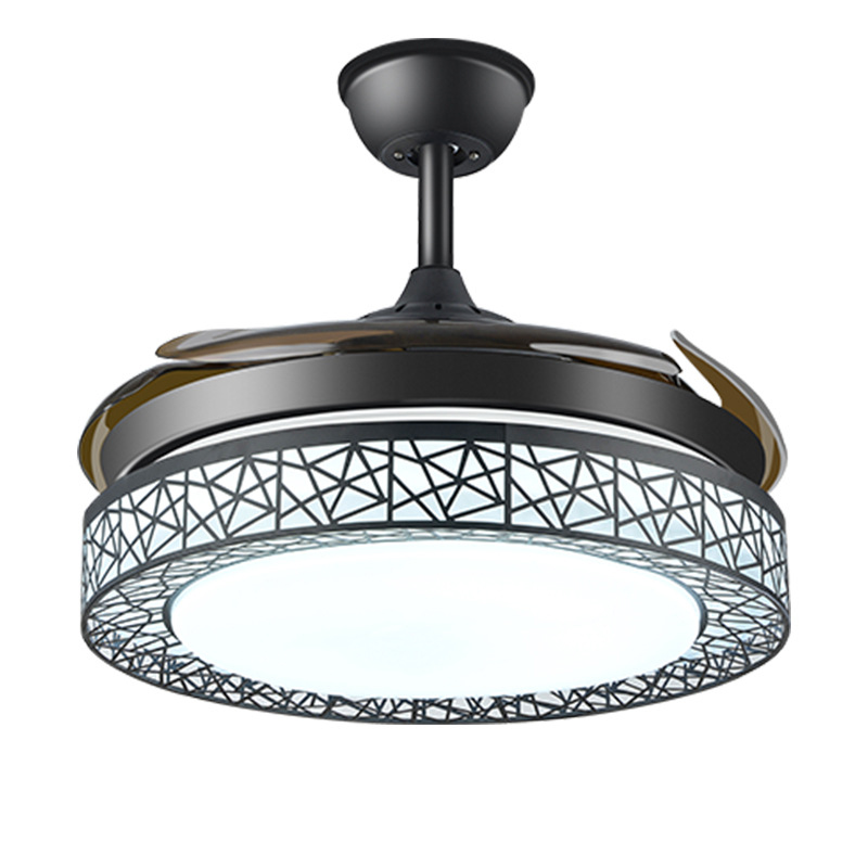 Crystal Ceiling Fan Light Invisible retractable blade fan 3-Color Change light transmission LED ceiling fan with light