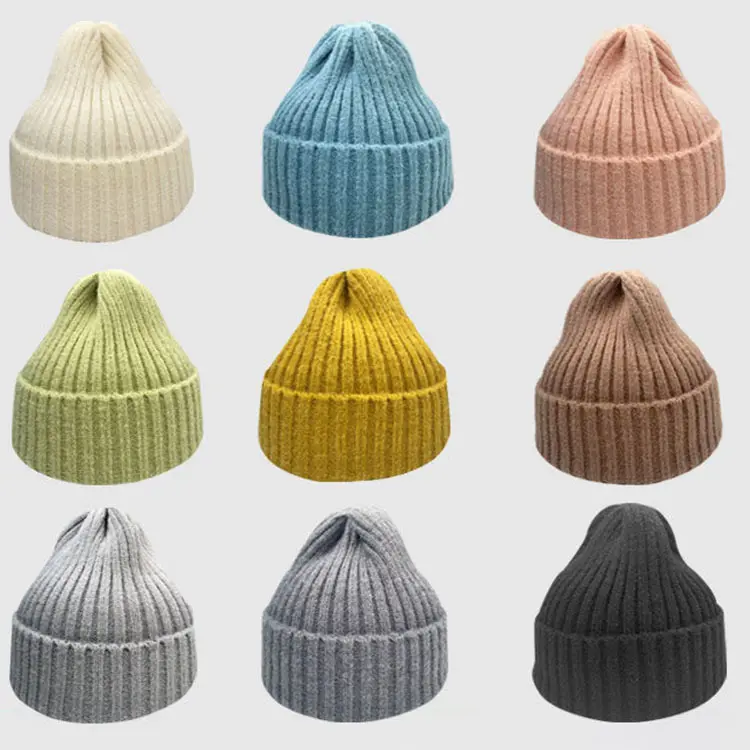 Wholesale Custom Stock Knitted 100% Acrylic Colorful Plain Slouchy Winter Hats For Women