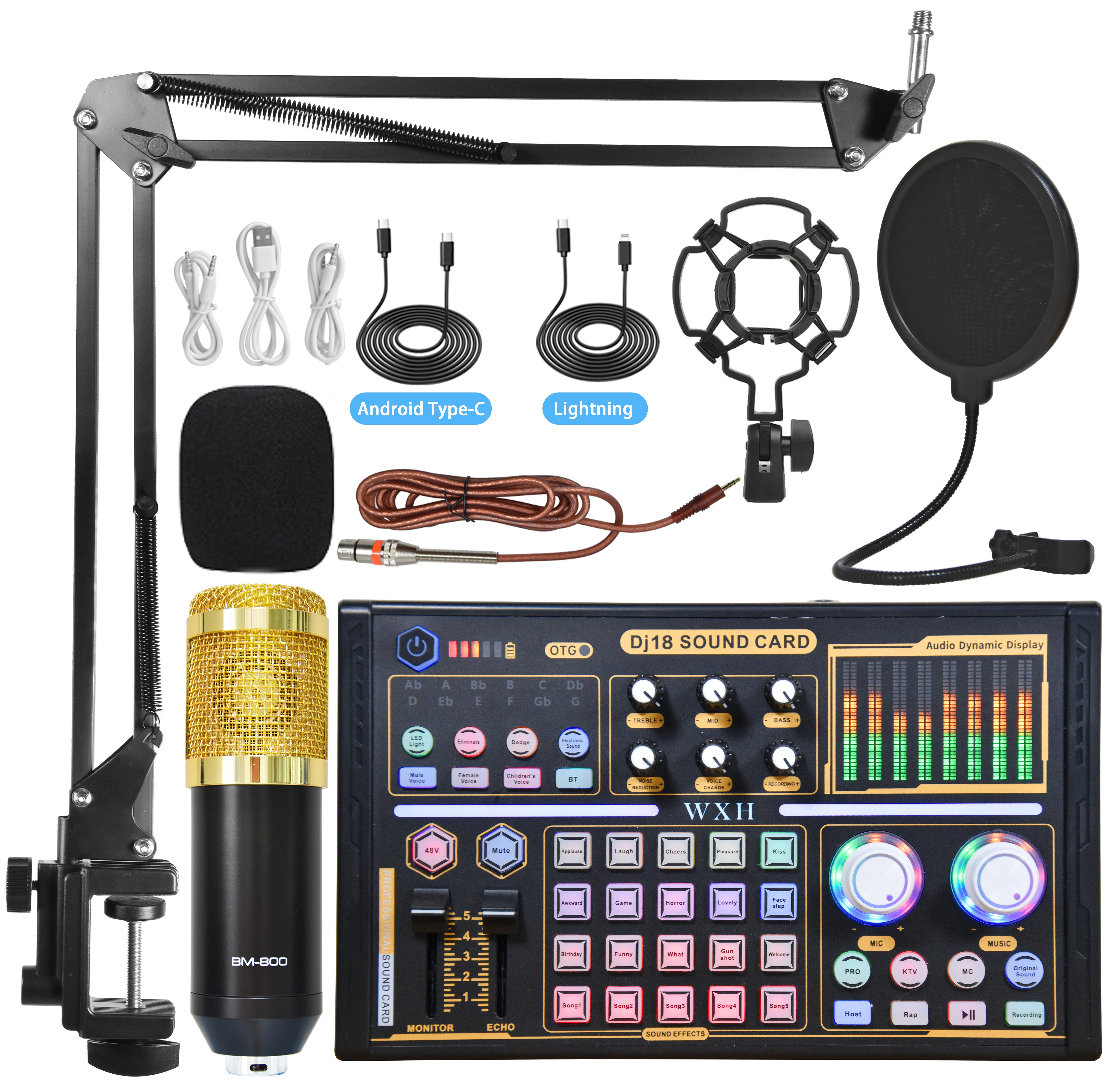Профессиональный Многофункциональный микрофон BM800 900 K20 и DJ18 48 В, набор звуковых карт для караоке, Студийный конденсаторный микрофон для записи