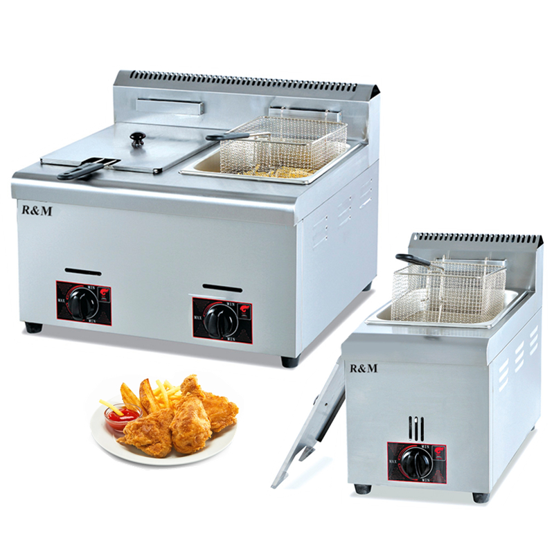 Mini tabletop on bench table top 2 tank baskets freidora de a gas fryer household kitchen automatic gas deep fish frying machine