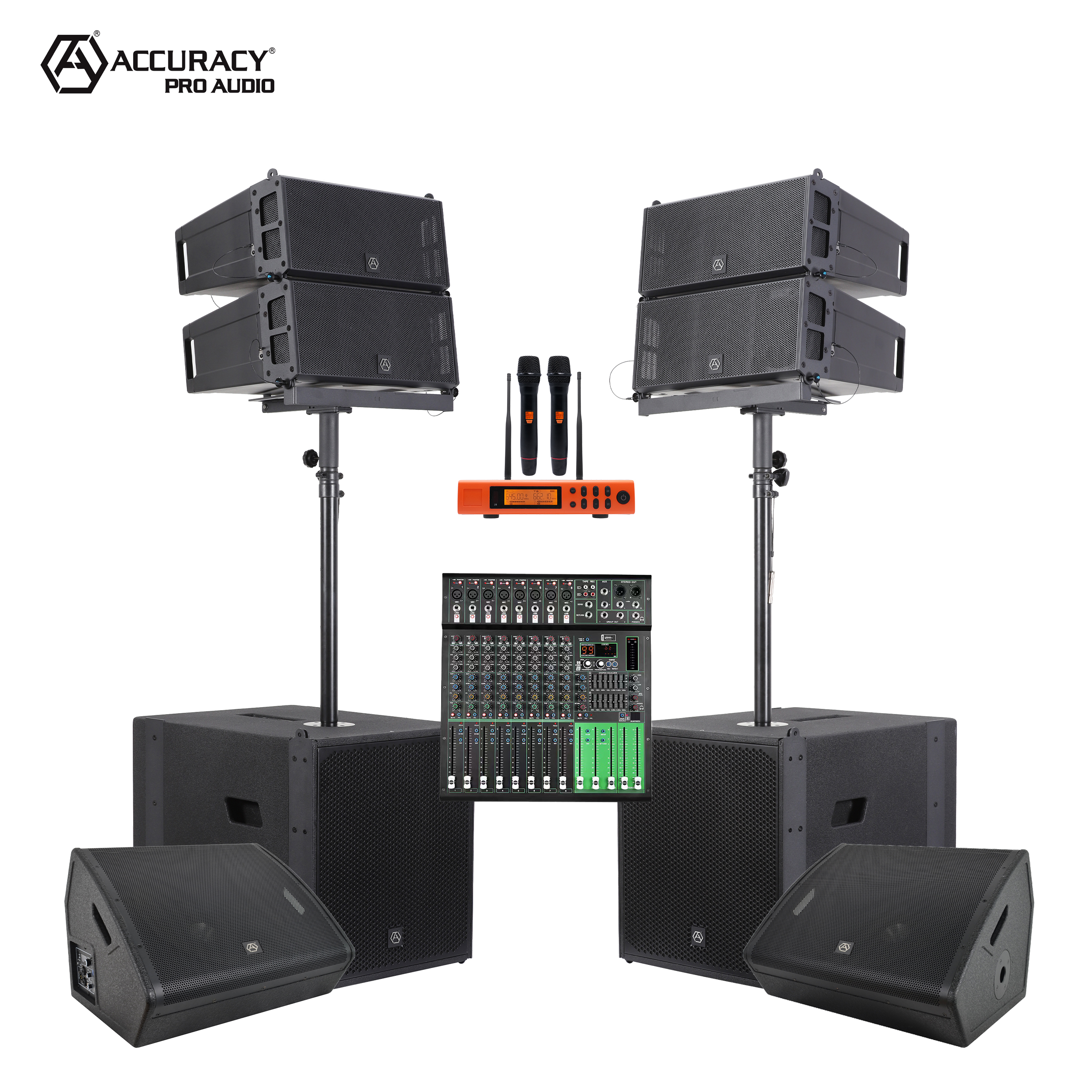 Accuracy Pro Audio LAP615-COMBO Line Array Sound System Active Professional DJ Speaker Set System Outdoor Audio Mixer PA System