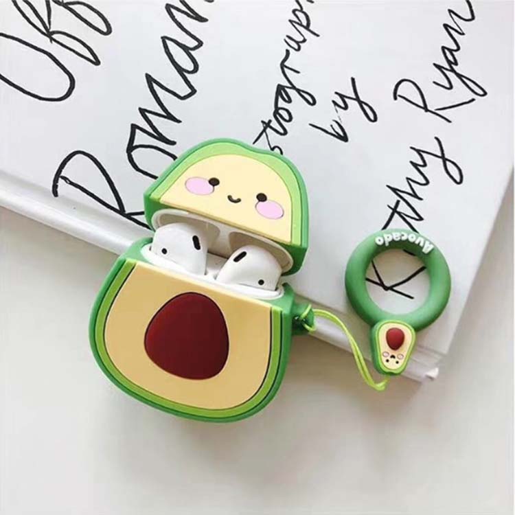 3D чехол с изображением авокадо фруктов для Airpods, чехол с кольцом на палец, милый 3D чехол для наушников, держатель для Airpods, 3D чехол