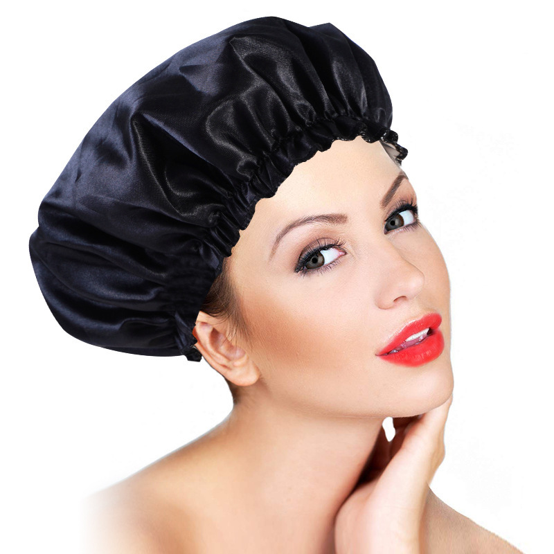 Large Shower Caps for Women Long Hair Reusable Double Layer Waterproof Satin Shower Hair Bath Cap