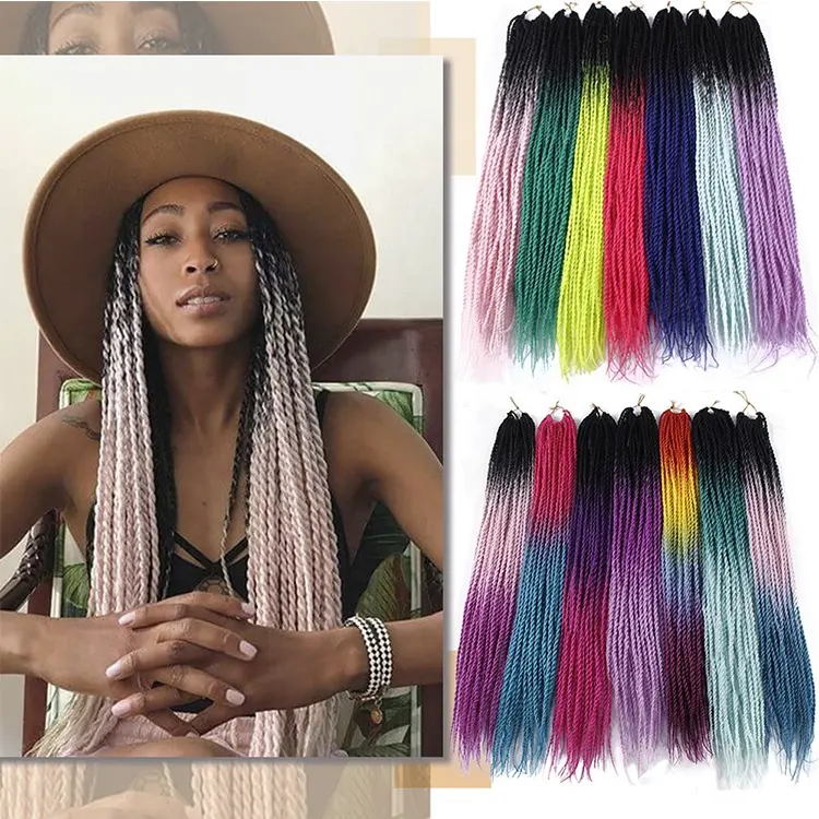 Senegalese Twist Synthetic Colorful Crocheted 2X Crochet Braids Hair Extensions Crochet Twist Braids Hair Attachment