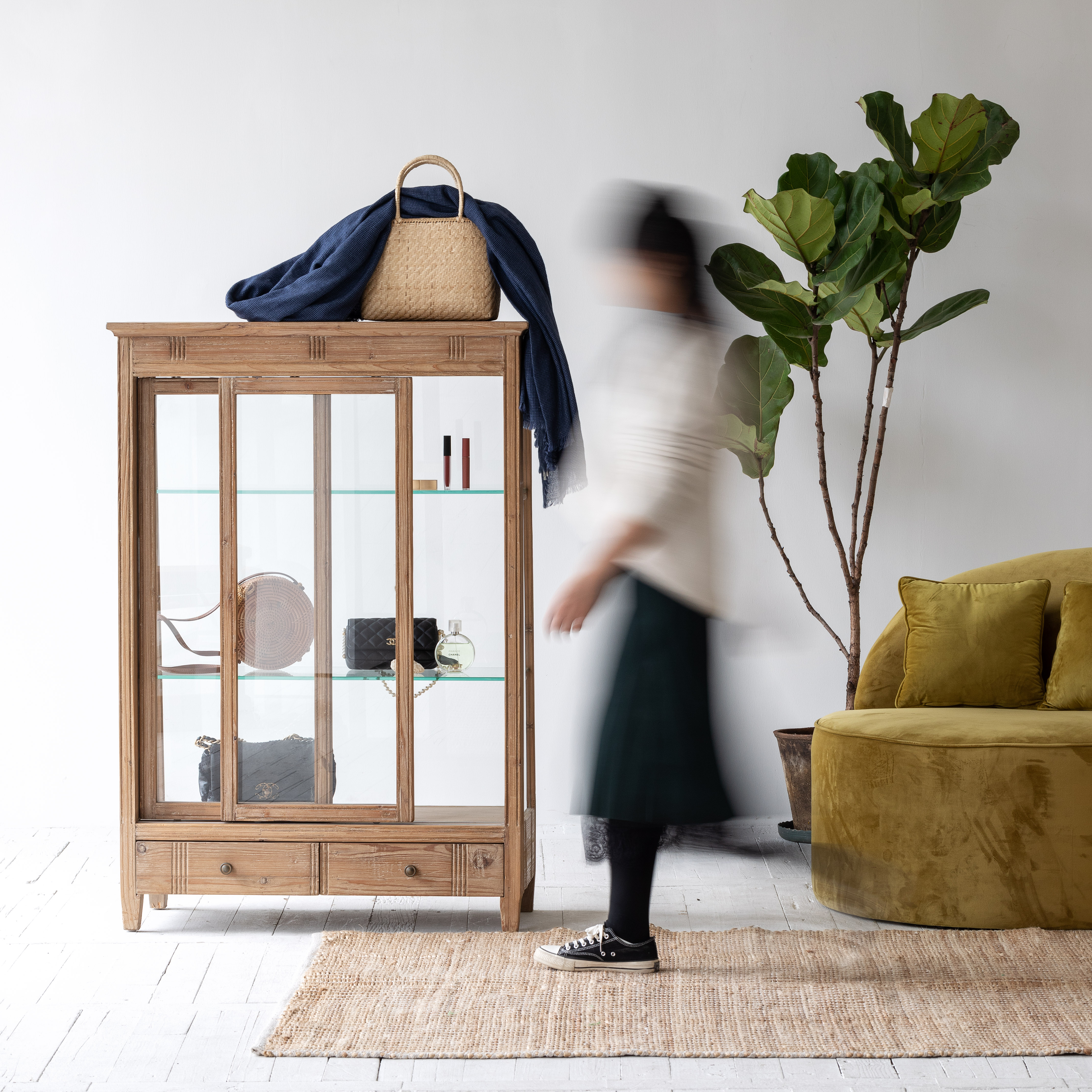 Atmosphere minimalist modern recycled pine glass kitchen sets furniture cabinet sideboard