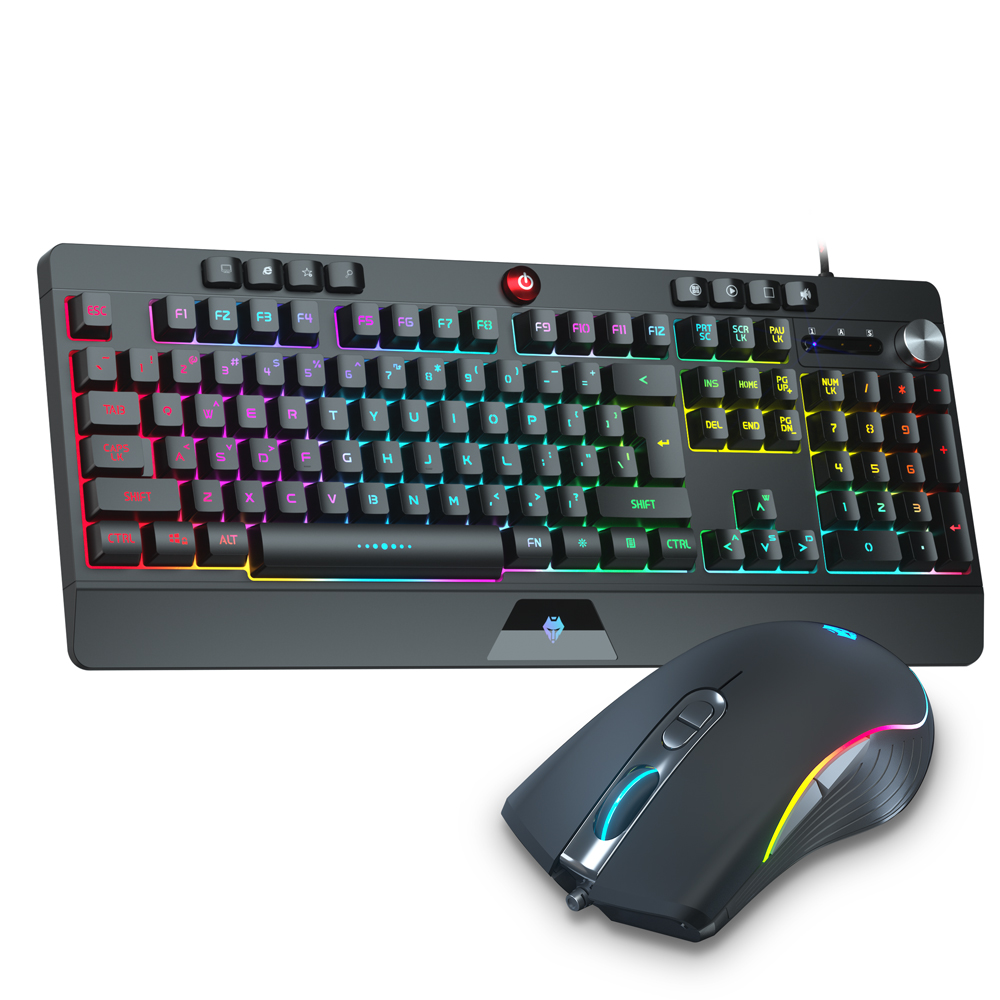 USB Wired RGB Gaming Keyboard,with 8 Independent Multimedia Keys for PC/Mac Game, Black