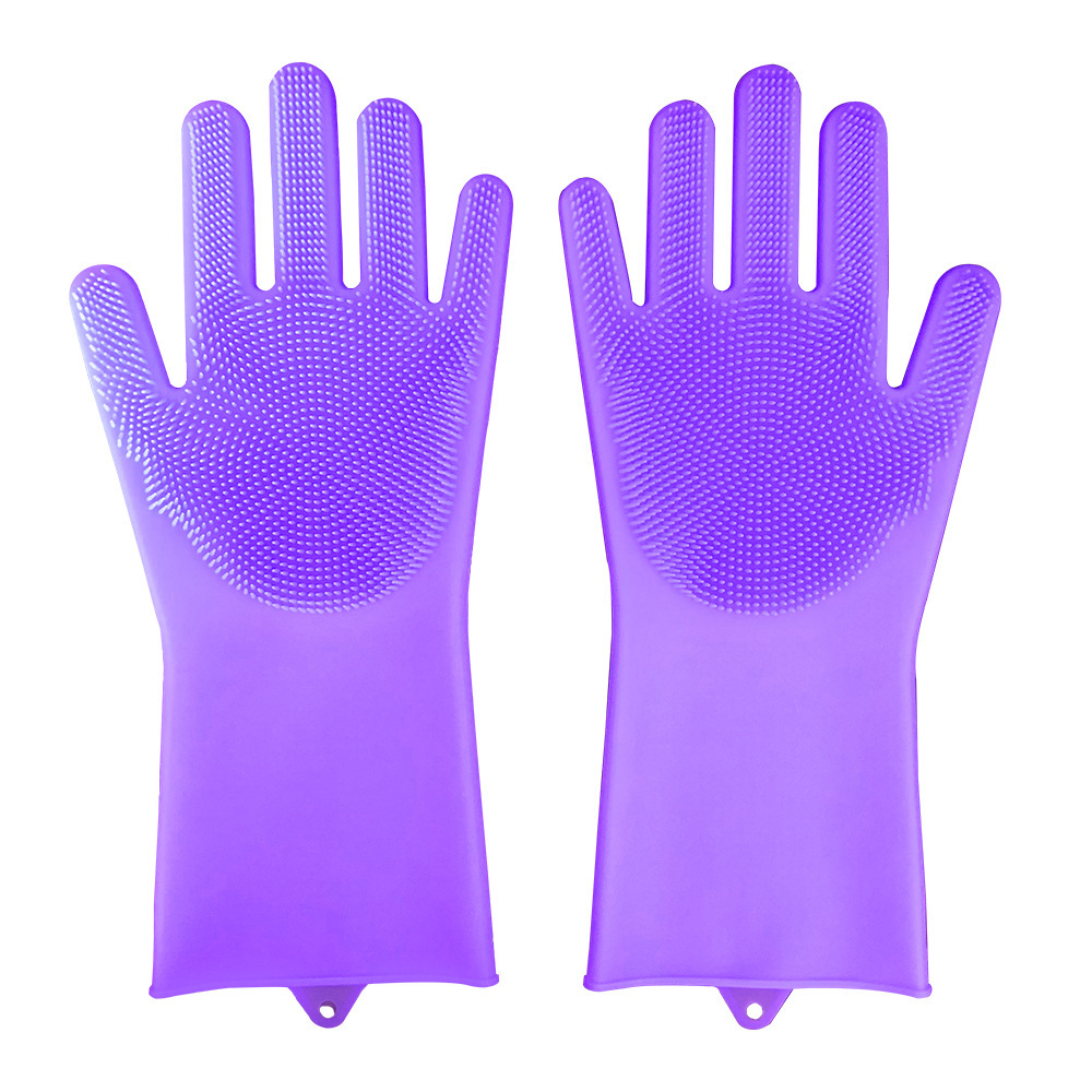 OKOLAY Waterproof Non-Slip Kitchen Reusable Velvet Lining Household Silicone Cleaning Dishwasher Rubber Dish Washing Gloves