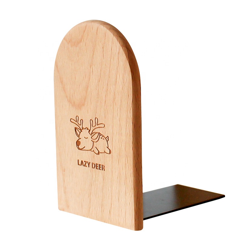 Natural beech wood home office bookends with metal base