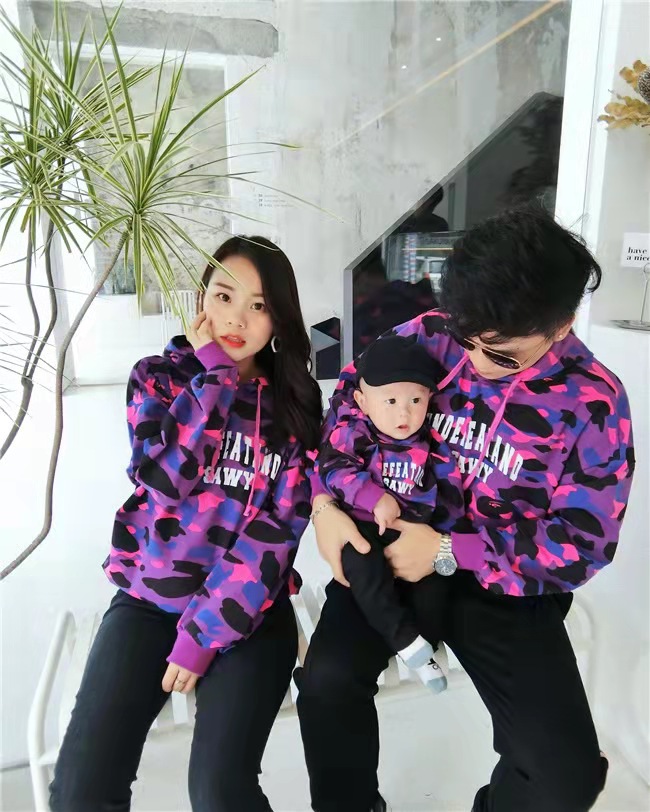Autumn and winter new fleece baby camo hoodie for a family of three parent-child wear mother-child family wear