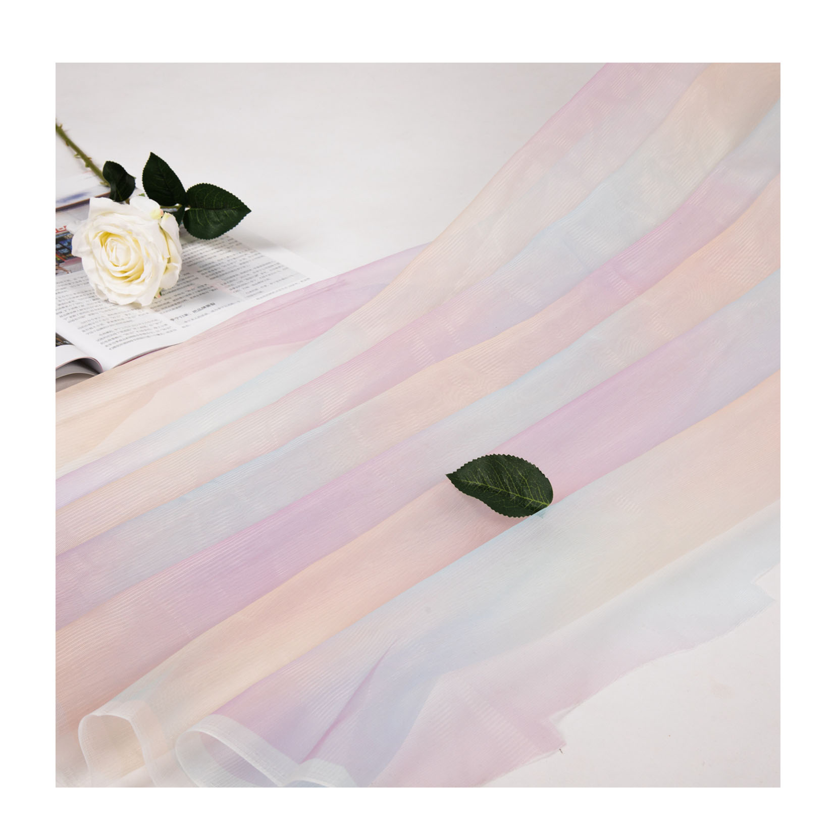 Ombre Gradient Rainbow Colorful Korean Organza Plain Tricot Tulle Fabrics For Skirt Dress