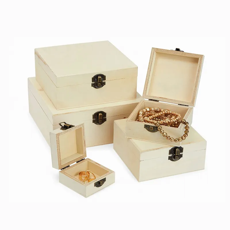 Unpolished wooden storage boxes bamboo Wooden Gift Storage Box With hinged cover for Home storage