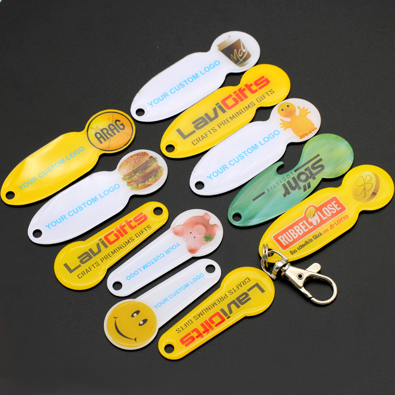 Germany Popular Shopping Cart Trolley Token Remover Keyring CMYK Printing Trolley Coin Keychain With Epoxy Coating
